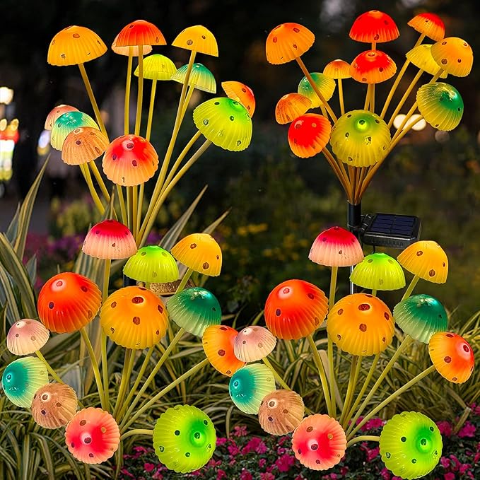 Kohlrabi Solar Garden Lights, 4 Pack Solar Mushroom Lights Outdoor, Upgraded 48LED Mushroom Light Yard Decor Outside Waterproof, Garden Decor for Lawn Front Porch Patio Backyard