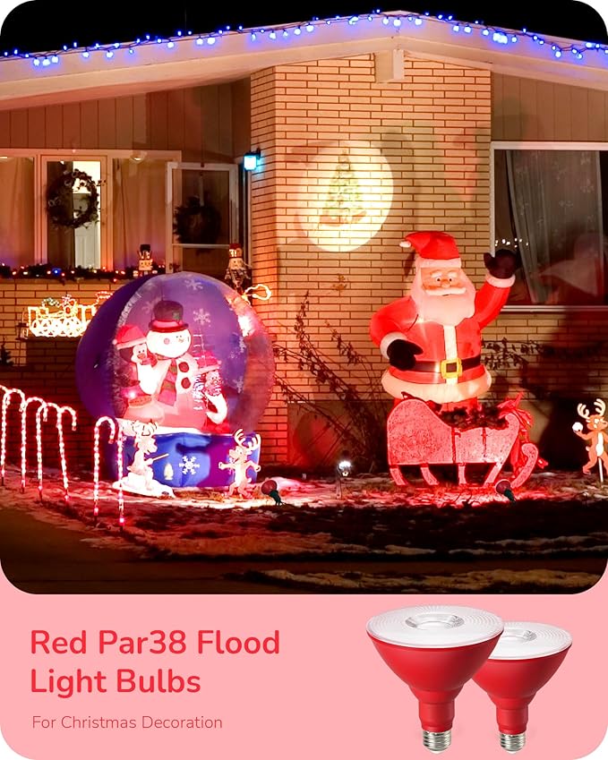 EDISHINE PAR38 Red LED Flood Light Bulbs Outdoor, Dimmable LED Light Bulb, 18W(120W Equivalent), Outdoor Weatherproof Light Bulb, E26 Base, 4 Pack