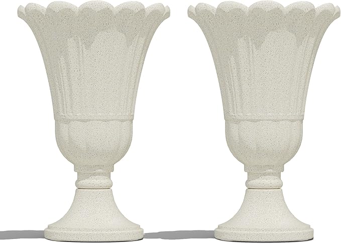 23" Tall Planters for Outdoor Plants Set of 2, Planter with Drainage Holes and Petal Design, Large Outdoor Planters for Porch, Garden, Indoor, Beige