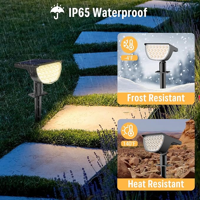 Solar Lights Outdoor Waterproof IP65, Solar Powered 76 LED 3 Lighting Modes Solar Spot Lights Outdoor for Yard Garden Landscape Pathway (Warm White, 6 Pack)