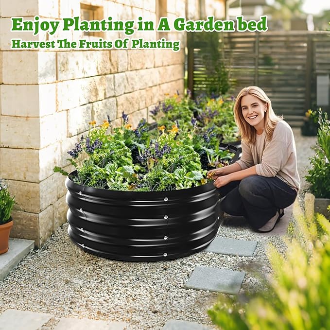 Oval Galvanized Planter Box, Metal Raised Garden Bed - 0.8MM Thick- Ideal for Outdoor Gardening and Planting of Vegetables Flowers Fruits Succulent Plants and Others (Black, 5X2.7X1 FT)