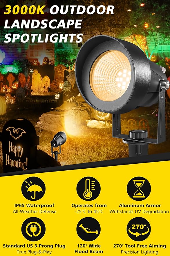 T-SUN Dusk to Dawn Outdoor Lighting, Flag Spot Lights with Photocell Auto On/Off, Waterproof 3000K Warm White LED Plug-in Landscape Spotlights for Garden Yard Tree Pathway Pole House