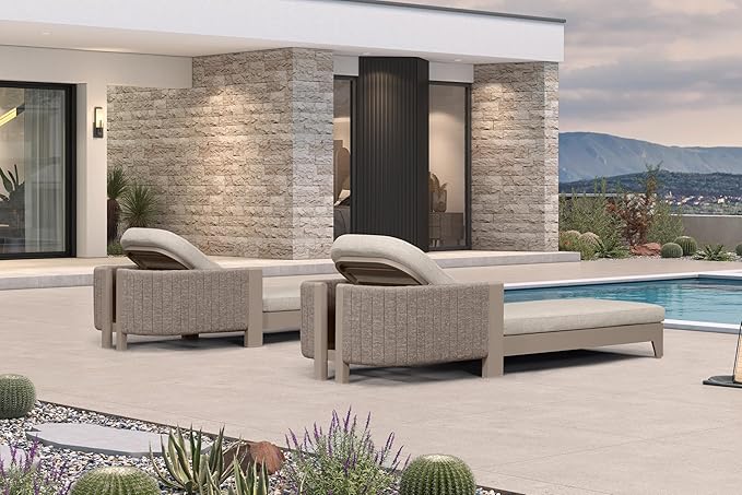 PURPLE LEAF Patio Chaise Lounge with Cushion Aluminum Poolside Sunbathing Tanning Layout Chairs Adjustable Reclining Chairs Set of 2 Nurture Shale