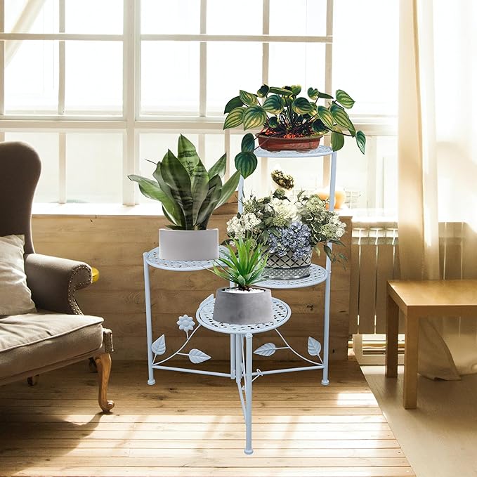 Plant Stand Indoor Outdoor, 3/4 Tier 30" Tall Metal Flower Pot Holder Shelves for Multiple Plants, Multi Tiered Planter Rack Display Shelf for Patio Garden Living Room Corner(White)