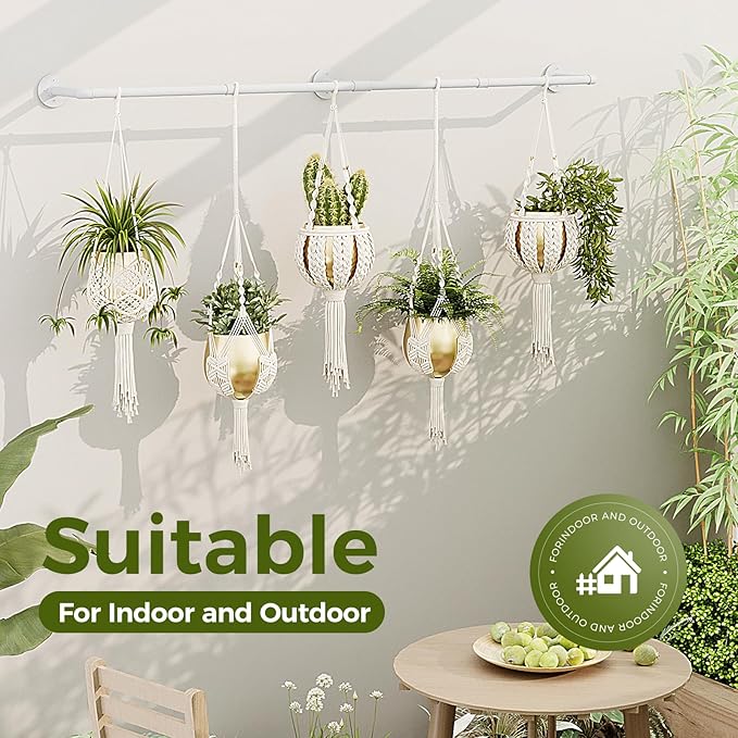 Bamworld Hanging Planters for Indoor - 70in White Metal Rod Plant Hangers (Pot & Plant Not Included)