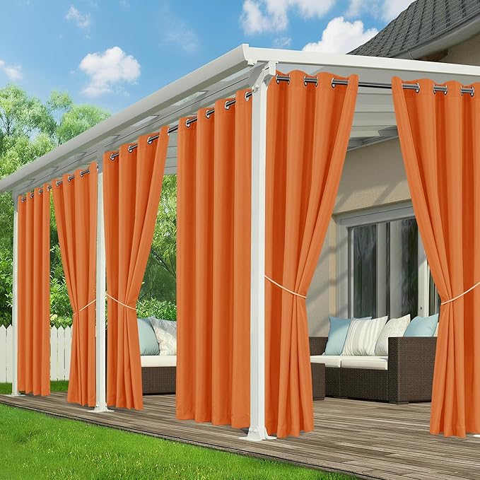 Patio Curtains Outdoor Waterproof - 6 Panels Privacy Weatherproof Outside Curtains with Grommets for Pergola, Gazebo, Porch, Cabana, Balcony, 54 x 95 Inch, Mecca Orange