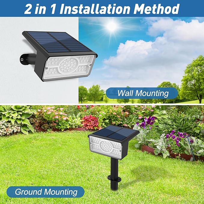 T-SUN Solar Spot Lights Outdoor, 4 Pack 49LED Landscape Spotlights, 2 Lighting Modes Auto ON/Off Solar Lights for Trees, Garden, Yard, Pathway, Driveway(Blue)