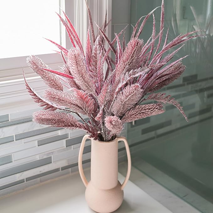 7 PCS Artificial Stems Fake Plants for Spring Summer Decor, 26 in Fake Leaves Greenery Branches Purple Silk Flowers Faux Foliage DIY Stems for Vase Home Kitchen Farmhouse Indoor Table Centerpiece