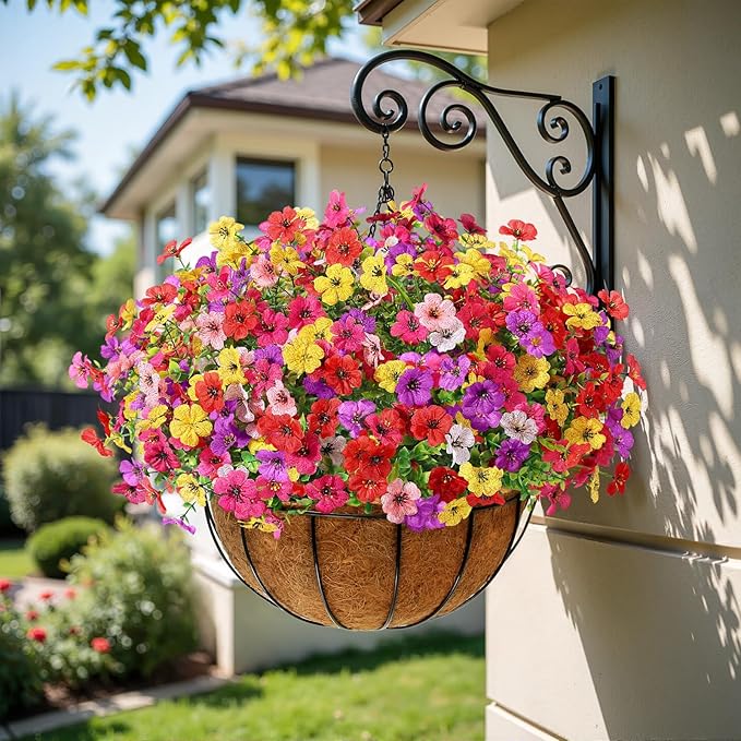 Alupssuc 48 Bundles Artificial Flowers for Outdoors Decoration, UV Resistant Silk Faux Daisy Flora Spring Fake Plastic Plants Greenery for Outside Indoor Yard Home Porch Window Box Decor, Mix 6 Colors