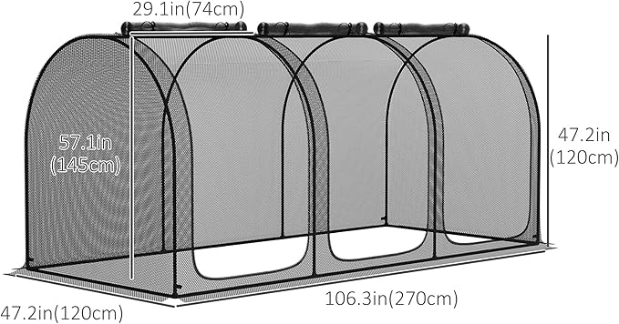 Outsunny 9' x 4' Crop Cage, Plant Protection Tent with Three Zippered Doors, Storage Bag and 4 Ground Stakes, for Garden, Yard, Lawn, Black
