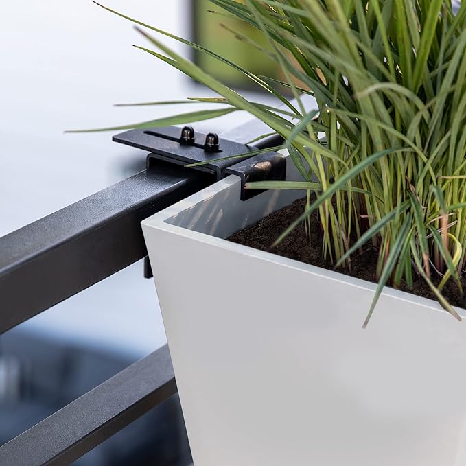Veradek Pure Series Railing Planter - Plastic Hanging Planter for Outdoor Balcony/Fence | Durable All-Weather Use with Adjustable Brackets | Modern Décor for Flowers, Succulents, Hanging Plants
