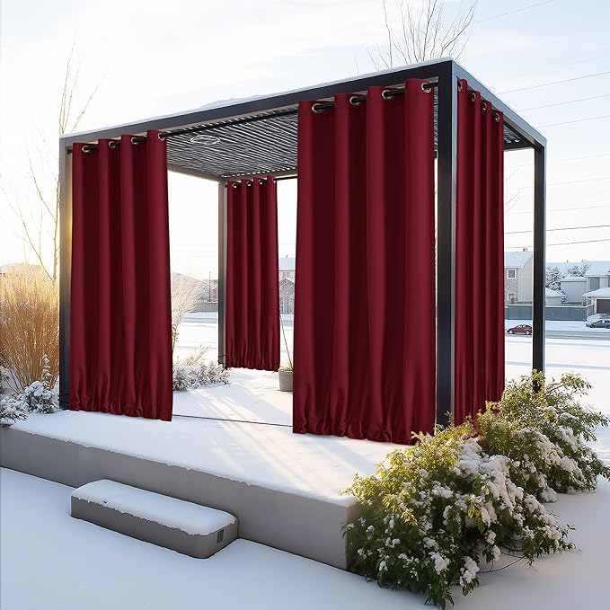 NICETOWN Canvas Outdoor Curtains for Paito 2 Panels, Red, W52 x L84 per Panel - Waterproof & Windproof Sun Shades with Grommet & Back Tab & Rod Pocket, Free Rope Included for Bottom Fixing