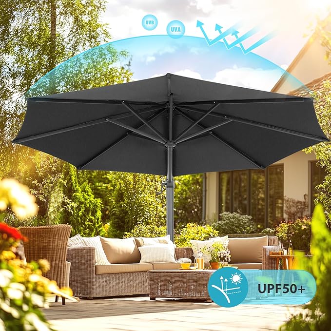 HOTEEL10x10ft Patio Umbrella Cantilever Umbrellas - Upgrade and Intensify - 360 Rotation and 5 Angles Adjustment - Aluminum Offset Pool Umbrella Outdoor Umbrellas for Patio Garden Pool