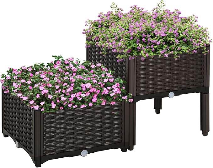 Outsunny 2 Piece Raised Garden Bed with Legs, Planter Box Raised Bed to Grow Flowers, Herbs & Vegetables, Brown