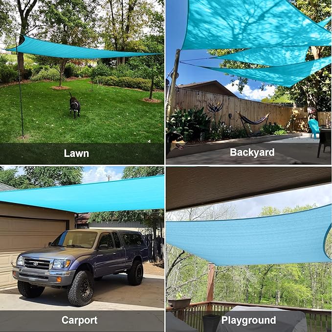 SUNLAX Sun Shade Sail 12' x 16' Turquoise Blue Rectangle Canopy Sail Shade Cover UV Block Permeable Sunshade Outdoor for Patio Backyard (We Make Custom Size)