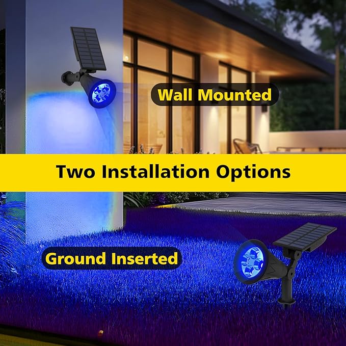T-SUN Blue Solar Spotlights, Solar Lights Outdoor Waterproof, Auto ON/Off Adjustable Solar Garden Pond Lights for Tree, Patio, Yard, Garden, Driveway, Stairs, Pool Area (Blue- 2 Pack)