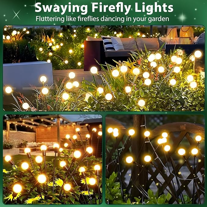 4-Pack Garden Solar Lights, 32 LED Solar Lights Outdoor for Garden Decor, Waterproof Firefly Light Outdoor (Sway by Wind), Swaying Light for Outside Yard Pathway Landscape Decorations (Warm White)