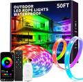KSIPZE 50ft Outdoor led Strip Lights Waterproof IP68, RGB Outdoor led Lights with Button & Bluetooth App Control, Music Sync, Timer, Exterior Led Rope Lights for Decor Balcony, Roof, Garden, Pool