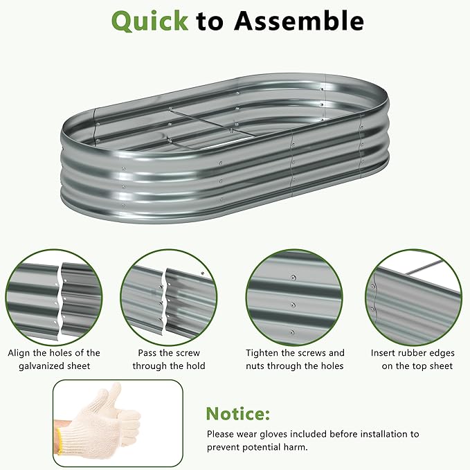 8x4x1ft(2 Pack) Galvanized Oval Raised Garden Bed,Outdoor Planter Box Metal Patio Kit Planting Bed for Vegetables Flowers Herb,Silver