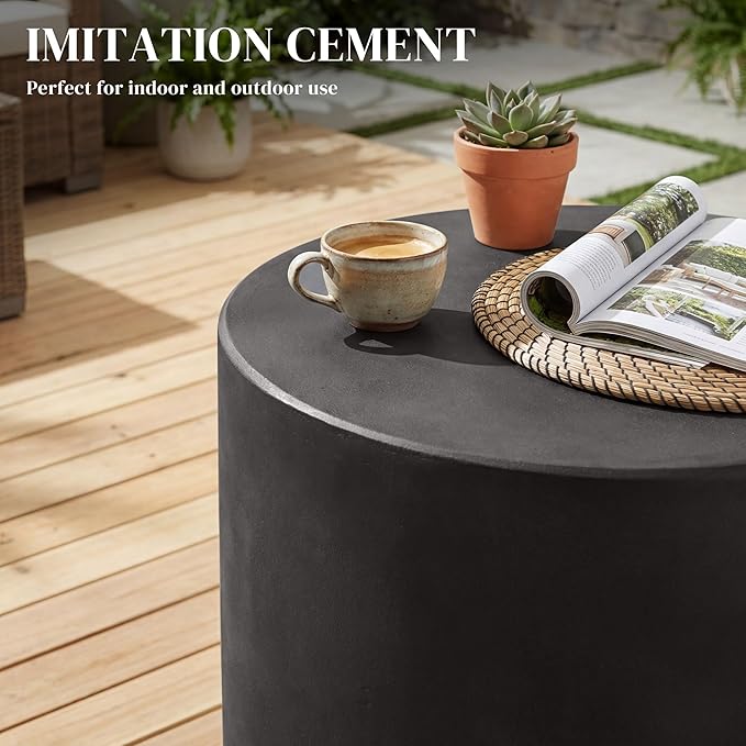 HOMCOM Round Side Table, Lightweight Accent Table with Concrete Finish, End Table with 4 Adjustable Feet for Indoor, Outdoor, Dark Gray