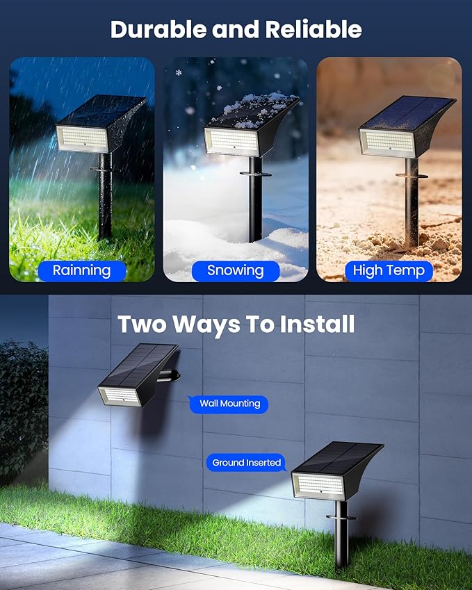 Koicaxy Solar Lights Outdoor Waterproof 4 Pack IP65, 100 LEDs 4 Light Modes, Higher Charging Efficiency, Auto On/Off Solar Landscape Spotlights for Garden Decor Yard Pathway Patio - Cool White
