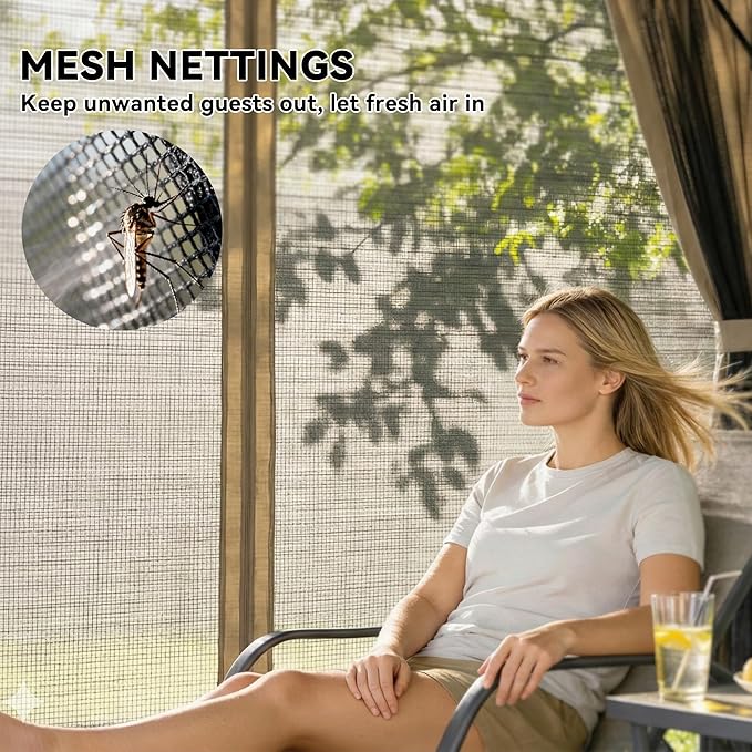 Outsunny 10' x 10' Outdoor Patio Gazebo, Heavy Duty Gazebo Canopy Shelter with Double Roof, Curtains, Netting, Steel Frame, UPF30+ Protection, Ceiling Hook for Lawn, Backyard, Deck, Khaki
