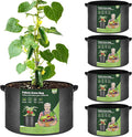 T4U Fabric Plant Grow Bags with Handle 15 Gallon Pack of 5, Heavy Duty Nonwoven Smart Garden Pot Thickened Aeration Nursery Container Black for Outdoor Potato, Tomato, Chili, Carrot and Vegetables