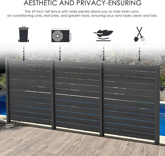 Kozyard 50" W x 48" H Privacy Screens Fence Panel Specifically for Hard Surfaces, Aluminum Post, Air Conditioner Fence Panels, Pool Equipment Enclosure, Trash Can Screens Fence, with Base. 3 Panels