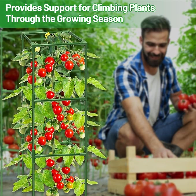 Legigo 4 Pack Square Tomato Cages for Garden- Up to 45 Inch Tomato Trellis Plant Cages Support, Tomato Stakes and Supports Cage for Climbing Vegetables Raised Garden Bed Cucumbers Peppers Flowers