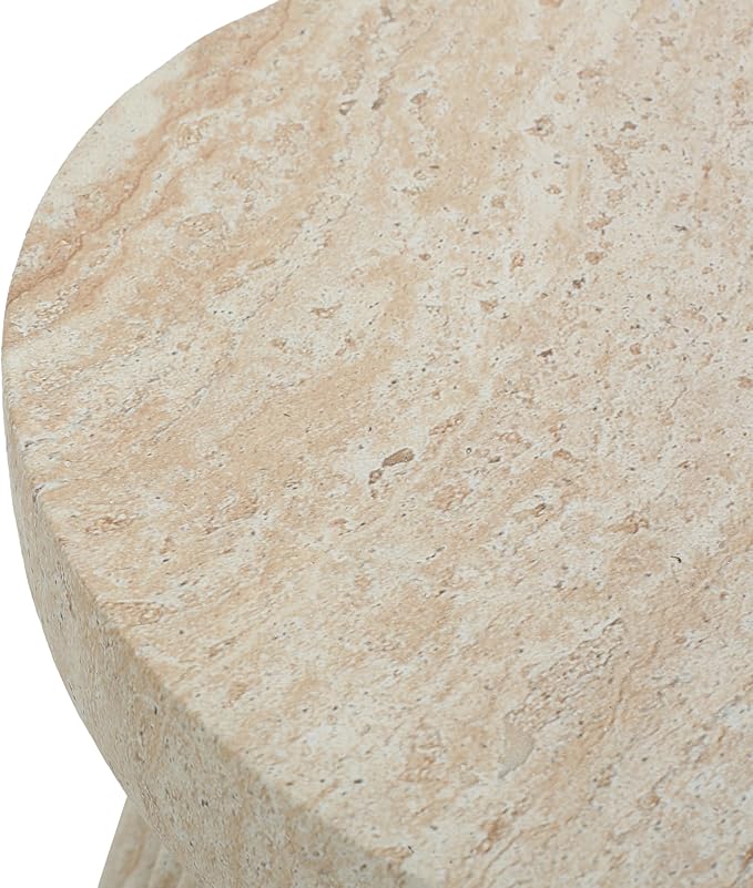 Christopher Knight Home Dila Patio Side Table, Lightweight Concrete End Table, Small Coffee Table, Garden Stool, Decorative Accent Table, Round Table Top, Side Table for Poolside Balcony, Travertine