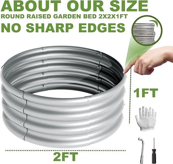 2Pcs 2X2X1ft Round Raised Garden Bed Kit,Galvanized Raised Garden Beds Outdoor, Metal Planter Box Steel Kit Flower Herb,Vegetables..Galvanized