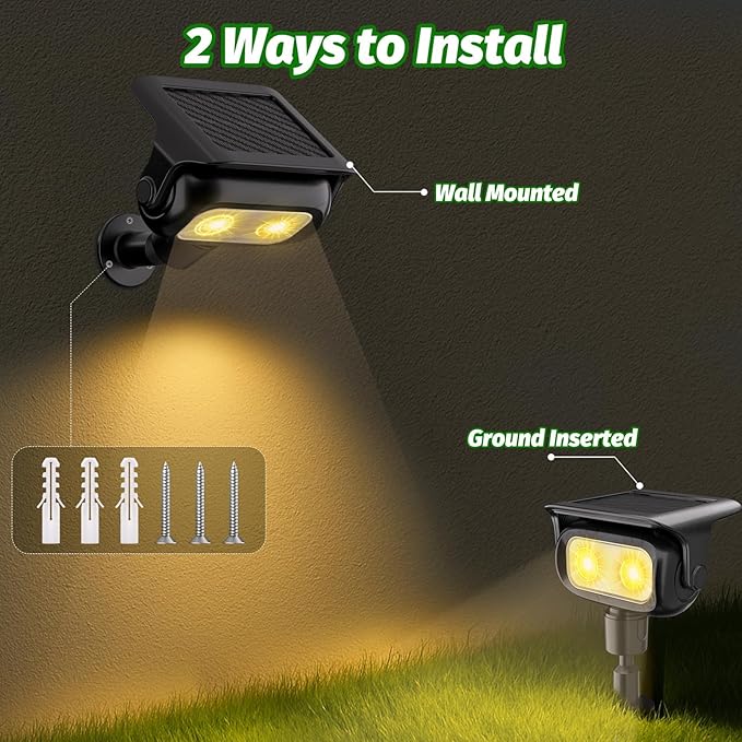 Nreonrick Solar Spot Lights 360° Adjustable Solar Lights Outdoor IP65 Waterproof with 2-in-1 Solar Powered Spotlights for Landscape Lighting for Garden, Yard, Pathway (Warm White, 2 Pack)