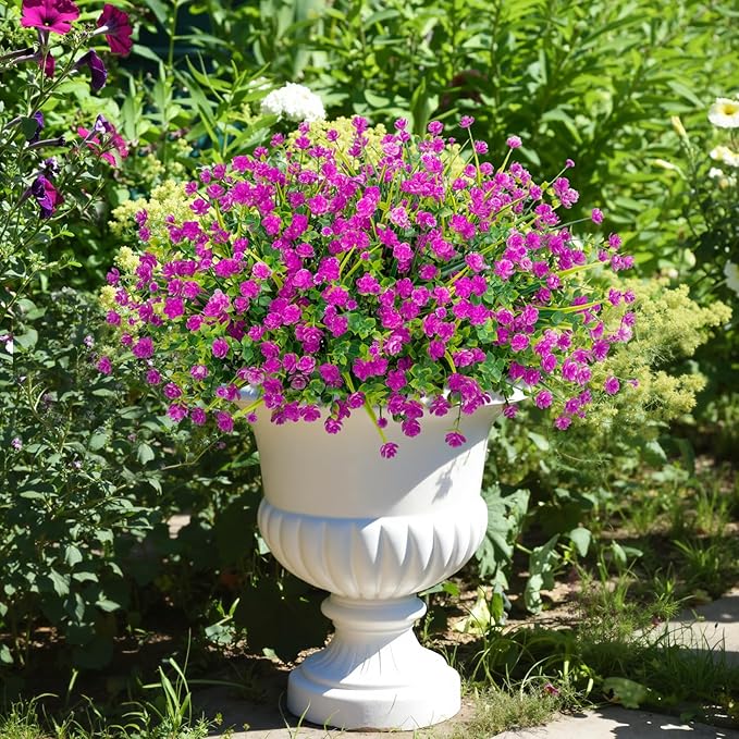 20 Bundles Artificial Flowers for Outdoors Fake Plastic Flowers UV Resistant Realistic Faux Plants Shrubs for Spring Summer Garden Porch Yard Patio Planter Window Box Home Decor, Fuchsia