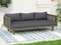 Merax Outdoor 3 Seater Daybed, Acacia Wood Day Bed Couch Sofa with Cushions for Patio Backyard, Garden, Dark Grey