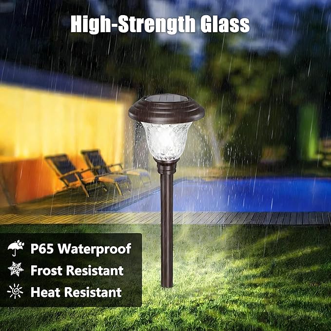 BEAU JARDIN 8 Pack Solar Pathway Lights Outdoor Solar Powered Waterproof Glass Christmas Gift High Lumen for Garden Landscape Path Yard Walkway Driveway White Color Changing Bronze
