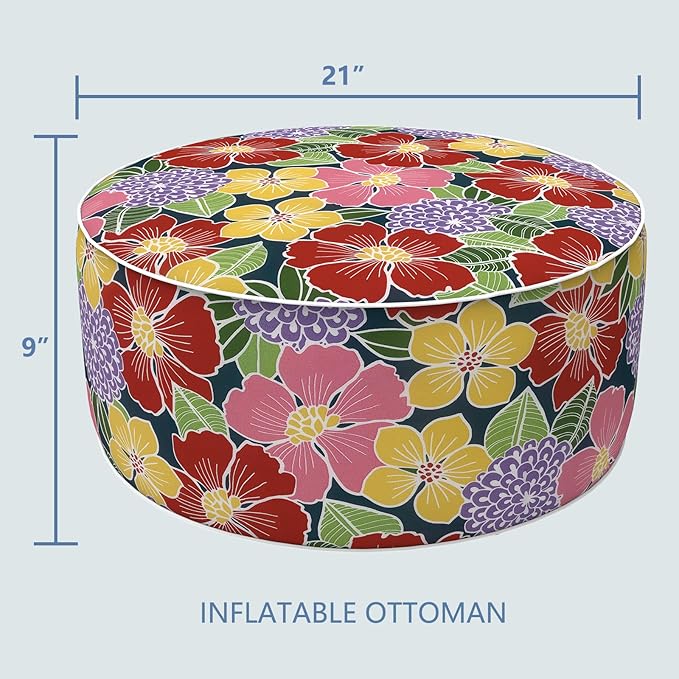 LVTXIII Inflatable Stool Ottoman Footrest with Handle, Decorative Fade-Resistant Foot Stool, Indoor or Outdoor Pouf for Home Garden and Camping Use, D21 x W 21 x H9, Flower Bloom
