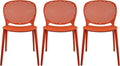 2xhome Set of 3 Patio Dining Chairs | Modern Stackable Outdoor Pool Side Chair | Weather Resistant Plastic for Yard, Porch, Balcony, Kitchen, Orange