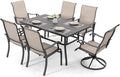 NUU GARDEN 7-Piece Outdoor Dining Table Set, All Weather Table with Umbrella Hole & 6 Patio Textilene Chairs - Outdoor Furniture for Porch, Backyard, Garden, Poolside and Deck