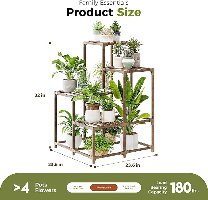 Bamworld Corner Plant Stand Indoor Outdoor Plant Shelf Small Plant Table for Multiple Plants Wooden Plant Holder for Garden Patio Lawn Window Plants Gift,Brown