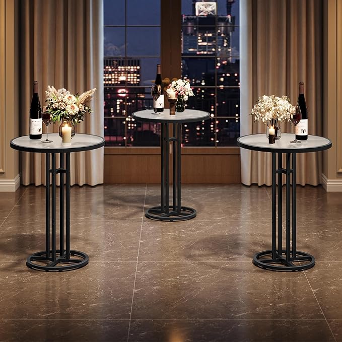 HOOBRO Bar Table, 23.6-Inch Round Pub Table, Frosted Glass Cocktail Table with Sturdy Iron Frame & Adjustable Feet, Modern Small Coffee for Home Bar, Kitchen, Living Room, Outdoor, Black BK96BT01