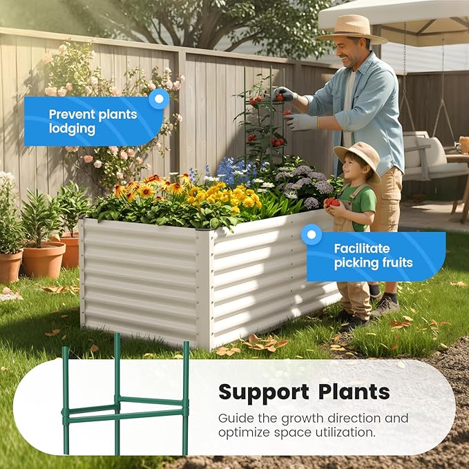 Quictent Galvanized Raised Garden Bed Metal Planter Box Bottomless for Backyard Outdoor, Include 1 pc Tomato Cage, Beige, 6x3x2 Ft