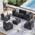 Aoxun 7 Piece Patio Furniture Set, Wicker Rattan Patio Sectional Sofa, Outdoor Furniture Set with Thickened Cushion, Black