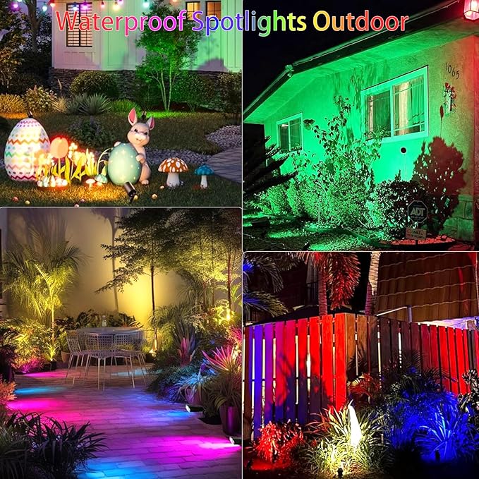 RGBW Multicolor Spotlight Outdoor: 16 Color Changing Landscape Lighting with Remotes 120V Plug in Waterproof Holiday LED Spot Light for Yard Garden Tree Bush Path Lawn Décor, 2 Pack (RGB + Warm Light)