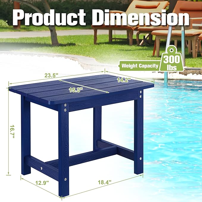 Y&M Adirondack Outdoor Side Table, HIPS Patio End Table, Waterproof Outside Table, Balcony Modern End Tables 23.5" inch Long for Garden, Pool, Beach, Porch, Deck, Indoor or Outdoor Use, Navy Blue