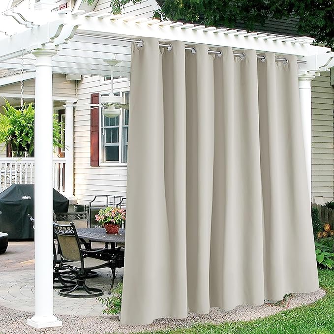 RYB HOME Extra Wide Outdoor Curtains for Patio Waterproof Heavy Duty Thermal Insulated in Summer Full Coverage Privacy for Gazebo, Cabana & Pergola, W100" x L90", Natural, 1 Panel