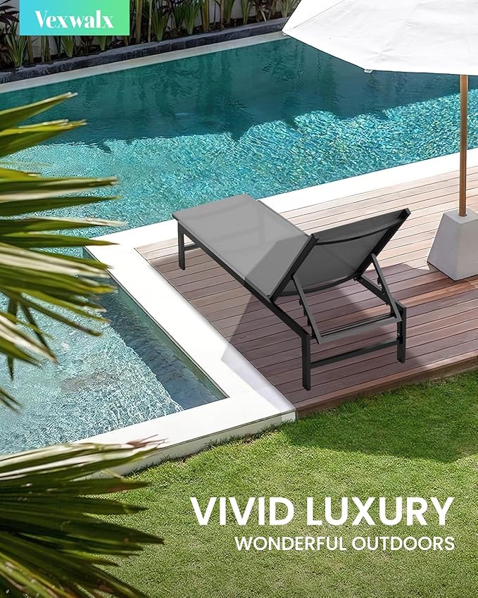 Outdoor Lounge Chair for Pool, Aluminum Chaise Lounge Chairs with 5-Position Recliner, Patio Lounge Chair for Backyard, Poolside, Deck, Lawn (Darkgray)