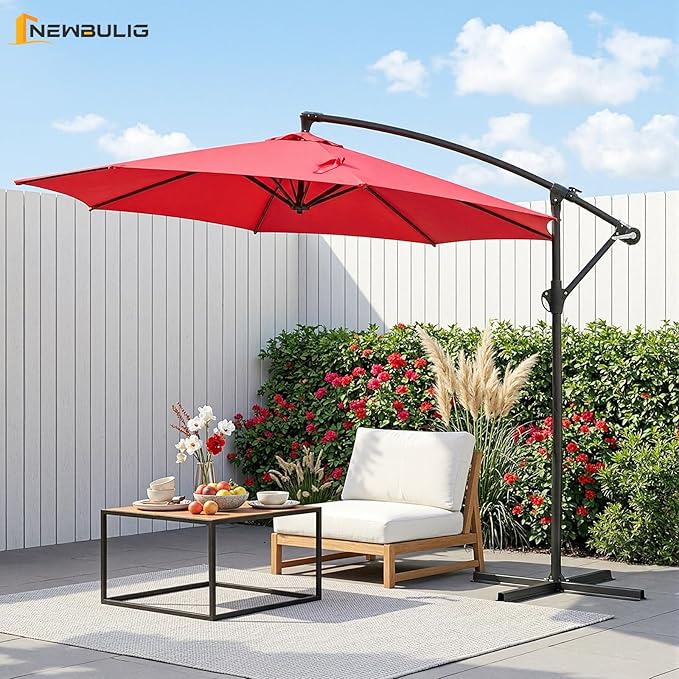 NEWBULIG 10FT Patio Umbrella, Offset Cantilever Outdoor Patio Table Umbrella, UV Protection, Fade Resistant Fabric, Easy Tilt Adjustment for Pool, Deck, Garden, Backyard