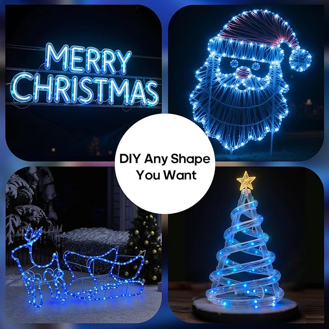 100Ft 720 LED Rope Lights Outdoor Waterproof with Remote, 8 Modes and 4 Brightness Blue Rope Lights for Outside, Garden, Patio, Pool, Bedroom, Party, Indoor Outdoor Decoration (Blue)