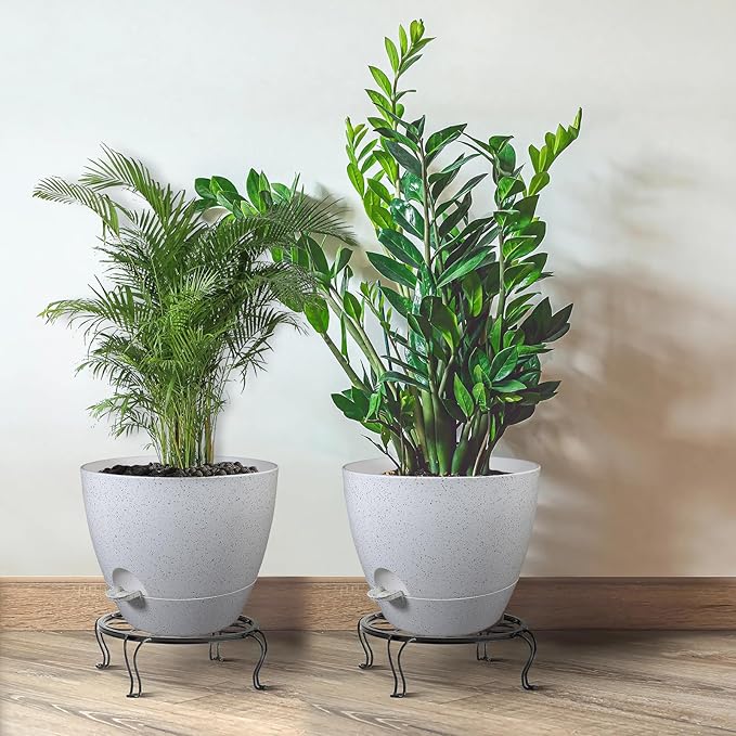 12inch 2Pack Large Self Watering Planters, Plastic Plant Pots with 60oZ Removable Deep Reservoir and Multi Mesh Drainage Holes for Indoor Outdoor Garden Plants and Flowers, White Speckles