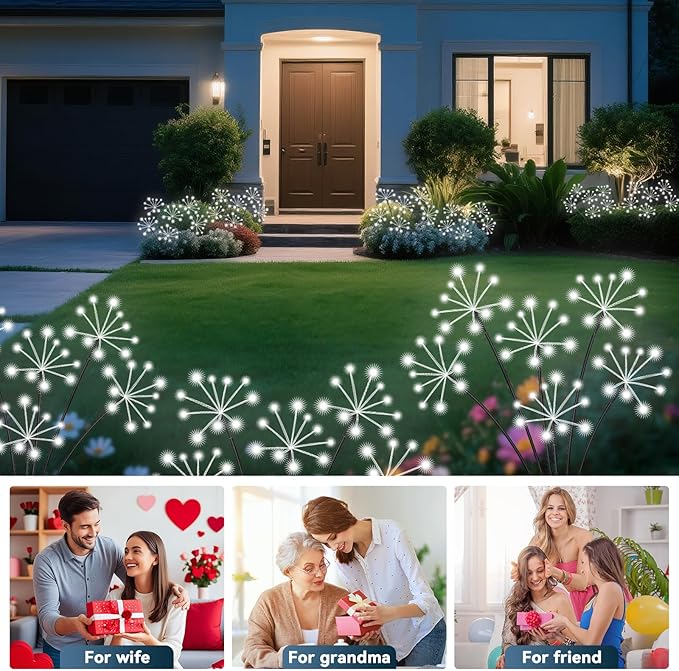 Solar Garden Lights 2 Pack Waterproof Swaying Starburst Light Solar Outdoor Lights for Yard Patio Walkway Pathway Party Wedding Decoration, Unique Gifts for Women, White